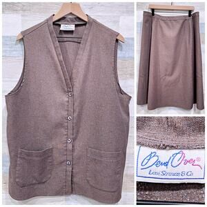 Bend Over Levi Strauss Vintage 70s Vest Skirt Suit Brown Made in USA Womens